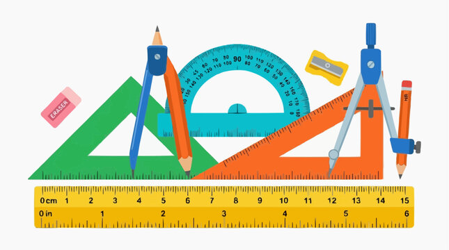 A vibrant array of geometry tools arranged against a clean backdrop, perfect for educational content or scientific illustrations.