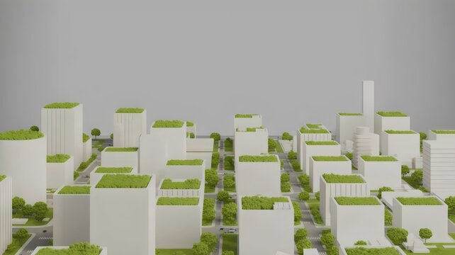 Sustainable city model with green roofs &ndash; Ideal for urban planning, eco-friendly architecture, or future city concepts.