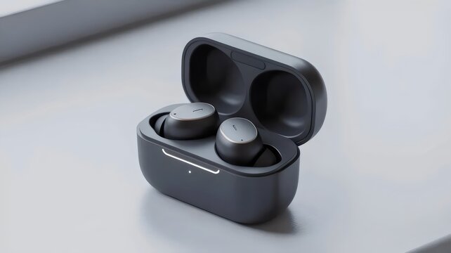 Matte black earbuds product shot &ndash; Perfect for e-commerce listings, modern tech branding, or music-related content.