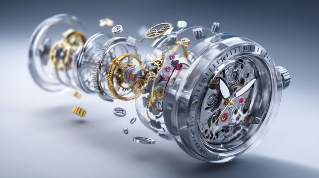 Detailed Illustration of Mechanical Watch Movement Disassembled Components