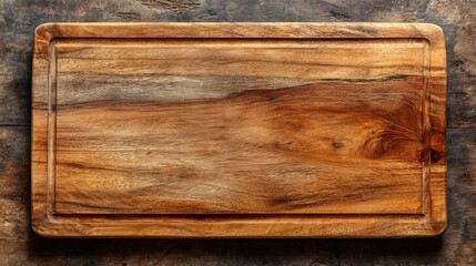 Obraz premium Wooden cutting board sits on an aged table.