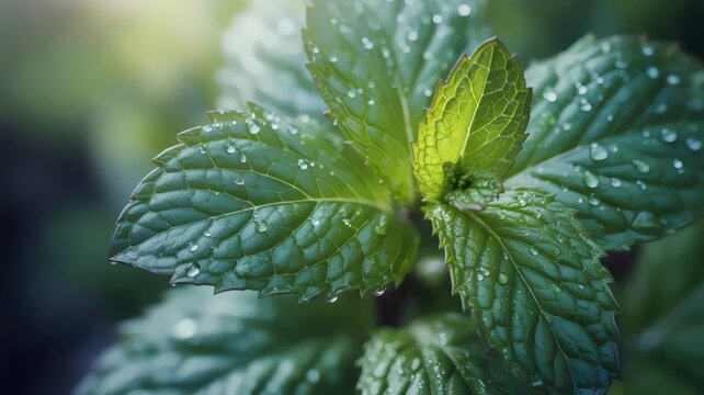 Fresh mint leaf macro detail &ndash; Perfect for cocktail recipes, aromatherapy brochures, or eco-friendly brand visuals.