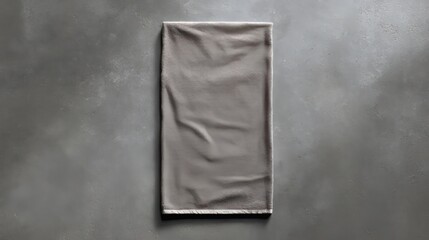 Naklejka premium Beach towel lies flat on a gray surface, seen from above.