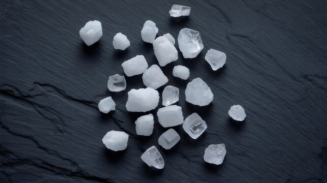 Macro of white salt on dark background &ndash; Perfect for seasoning guides, chemical structure studies, or restaurant marketing.