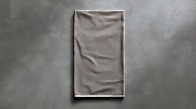 Beach towel lies flat on a gray surface, seen from above.