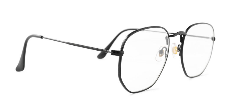 Pair of eyeglasses with metal frame isolated on white