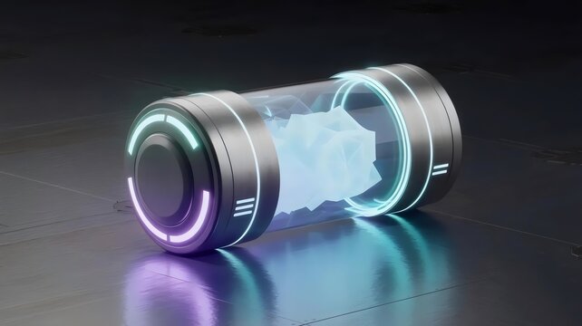 Futuristic energy cell with neon &ndash; Great for sci-fi game assets, renewable energy concepts, or advanced battery tech.