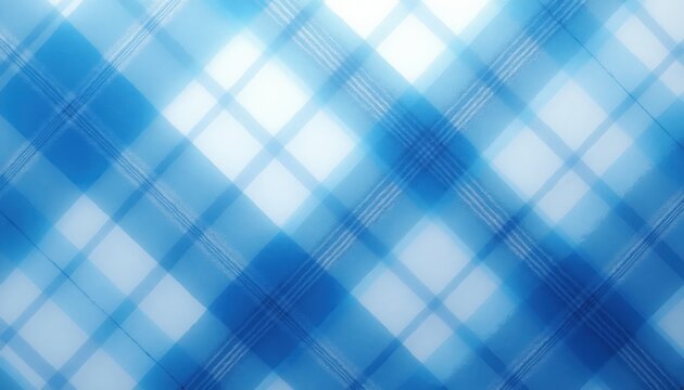 Abstract blue tartan background with intersecting lines. Diagonal pattern creates a modern, graphic texture. Simple design with overlapping color blocks and subtle light effects.