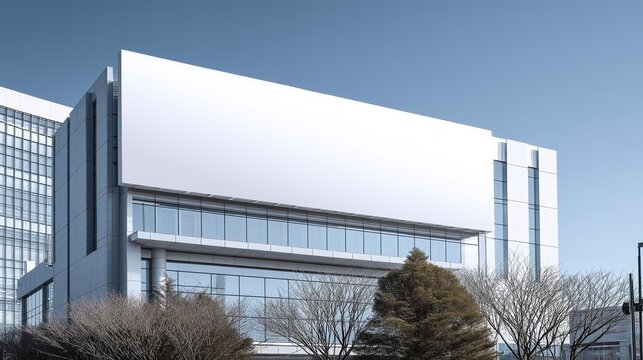 Blank billboard mockup standing out on the facade of modern building, attracting attention with its empty space waiting for creative ads. Ideal for advertising display, urban scenery addition, showing