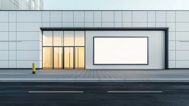 Blank billboard mockup standing out on the facade of modern building, attracting attention with its empty space waiting for creative ads. Ideal for advertising display, urban scenery addition, showing