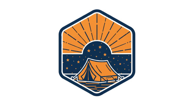 Camping tent emblem design sun stars outdoors adventure concept