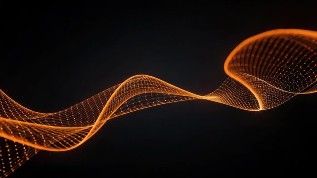 Glowing orange wave mesh with dark abstract glow and dynamic golden energy mesh