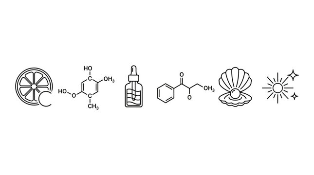 hand-drawn chemical structures of vitamin d3 and cholesterol molecules with sun and clamshell illustration