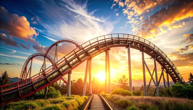 Wooden Roller Coaster at Sunset - Thrills and Scenic Views.