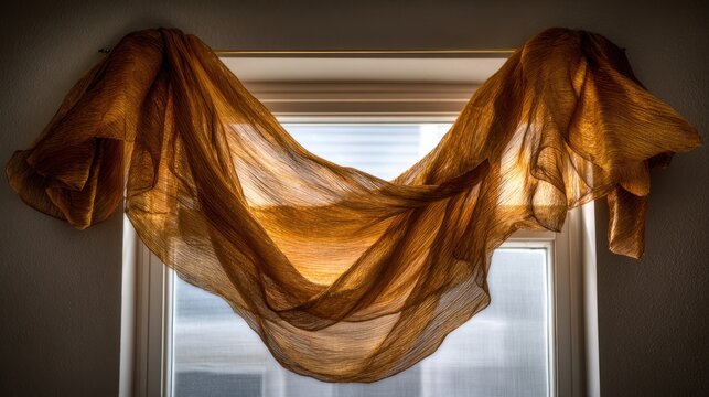 Flowing crushed silk drape in shimmering champagne color cascades across a window