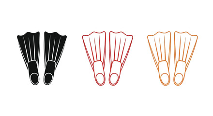 diving fins silhouette set in black red and orange © IMkM00i76