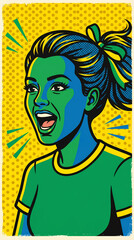 Obraz premium Pop Art Portrait of Female Fan with Primary Colors