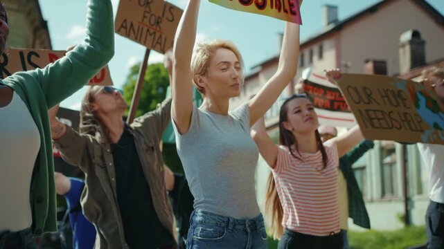 Join the powerful protest advocating for animal rights and standing against the fur industry