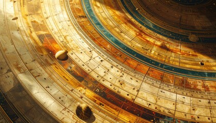 Obraz premium Close-up of an ancient astrolabe with intricate celestial markings and golden hues.