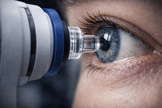 Eye ophthalmic optometry tonometry glaucoma cornea vision diagnosis clinic medical device closeup exams in hospital labs