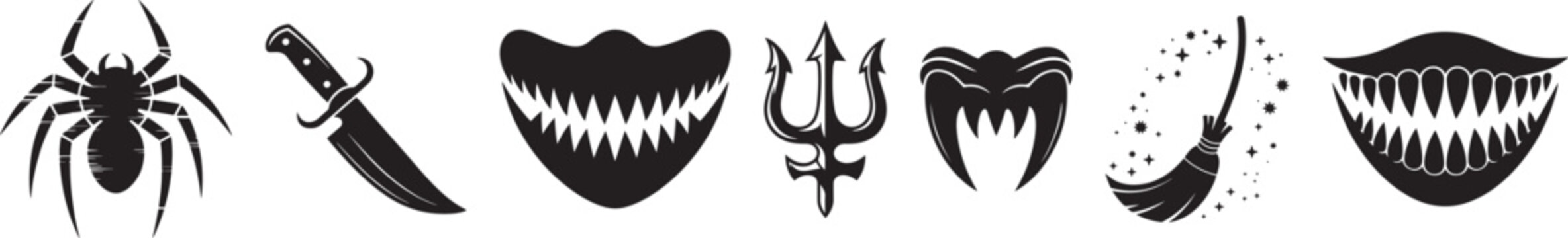 Halloween Silhouette Vector Icon Set &ndash; Spooky Black Shape Collection 