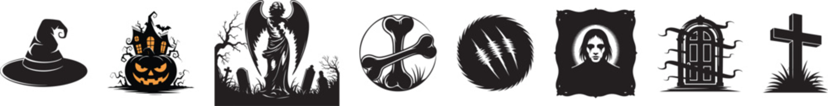 Halloween Silhouette Vector Icon Set &ndash; Spooky Black Shape Collection 