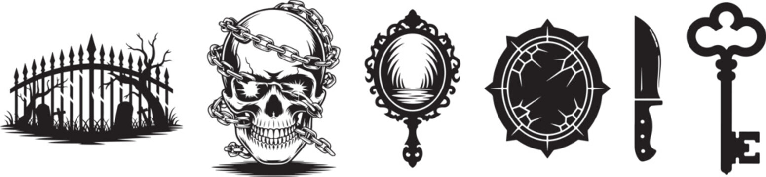 Halloween Silhouette Vector Icon Set &ndash; Spooky Black Shape Collection 