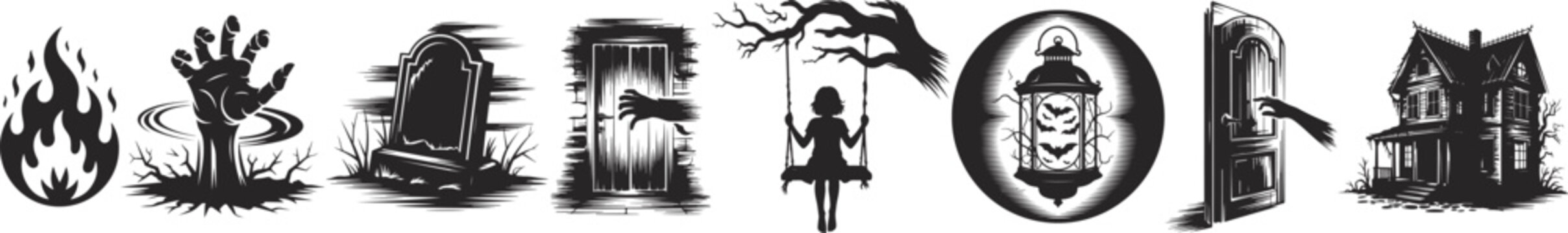 Halloween Silhouette Vector Icon Set &ndash; Spooky Black Shape Collection 
