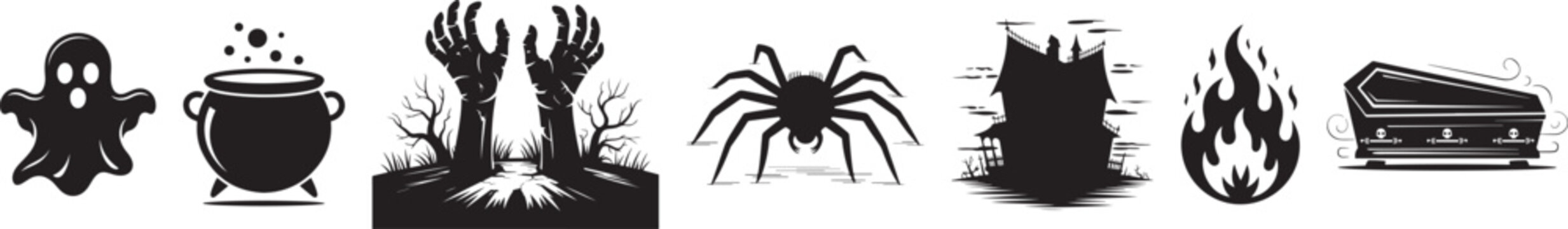 Halloween Silhouette Vector Icon Set &ndash; Spooky Black Shape Collection 