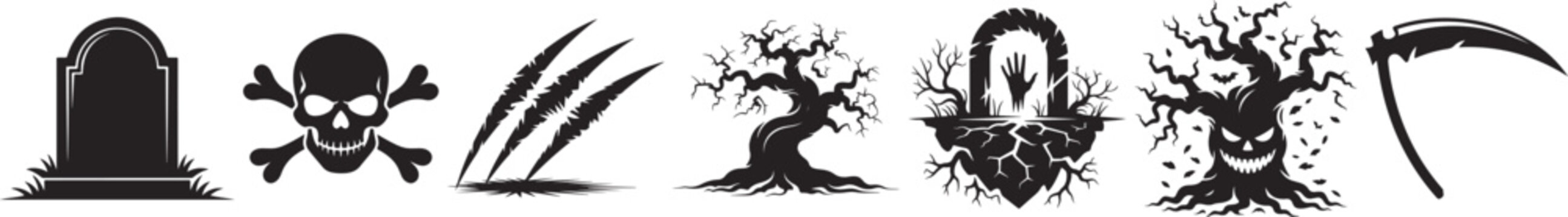 Halloween Silhouette Vector Icon Set &ndash; Spooky Black Shape Collection 