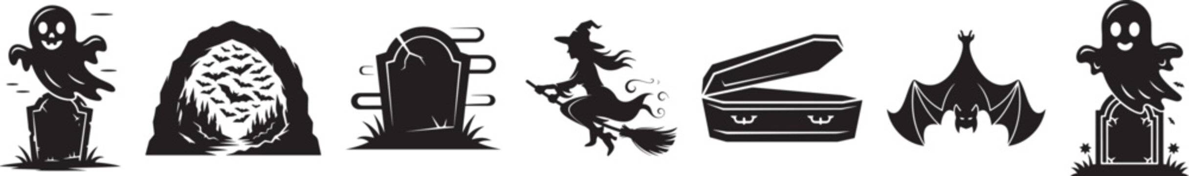 Halloween Silhouette Vector Icon Set &ndash; Spooky Black Shape Collection 
