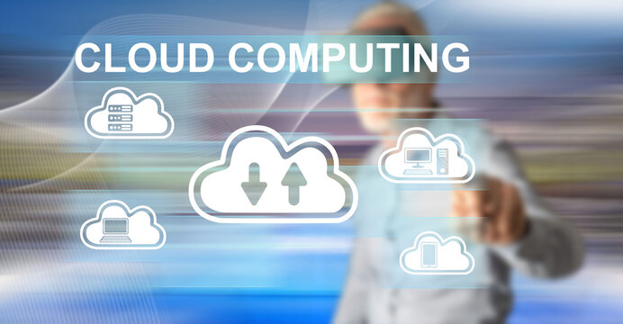 Man touching a cloud computing concept