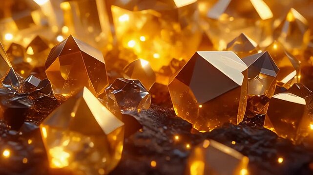Bright golden citrine crystal gemstone cluster sparkling under warm light creating luxurious jewelry mineral scene