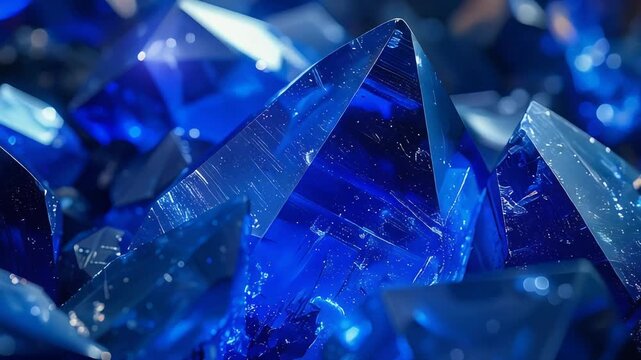 Brilliant blue sapphire crystal gemstone cluster glowing with reflections creating luxury jewelry mineral composition
