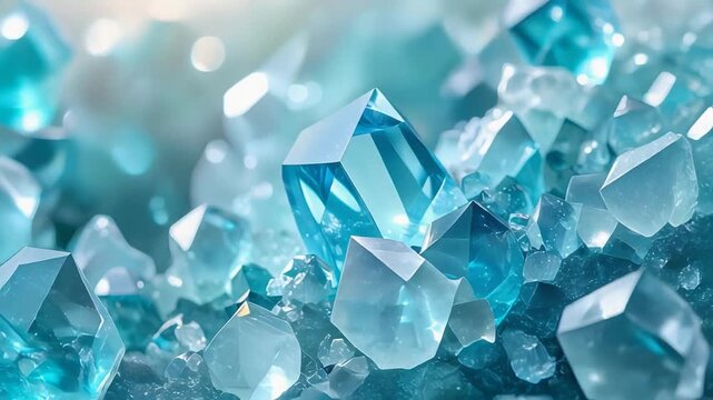 Brilliant aquamarine crystal gemstone cluster sparkling with cool light creating luxury jewelry mineral scene