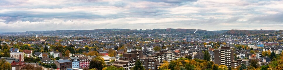 Fototapeta premium Wuppertal city skyline on cloudy autumn day. Germany 