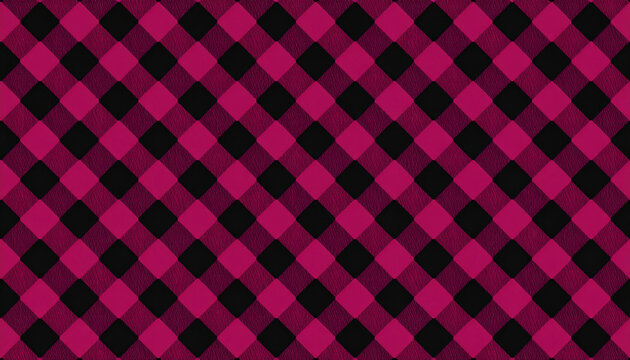 Seamless geometric pattern with pink and black diamond shapes forming a bold abstract background. Modern repeating texture ideal for fashion, textile design, wallpapers, and graphic projects.