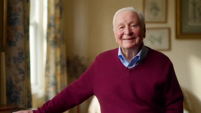 Happy Elderly Gentleman Smiling Warmly in His Home.