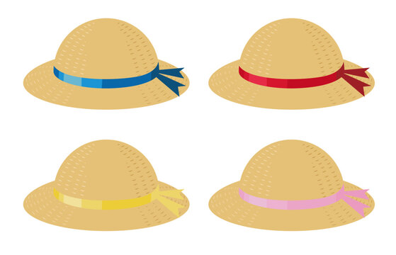 麦わら帽子のイラストセット / Straw Hat Illustration Set