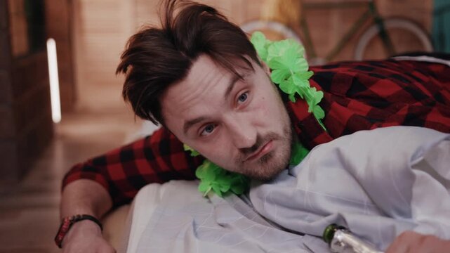 The Hungover Celebration Aftermath filled with vibrant green accessories and memories
