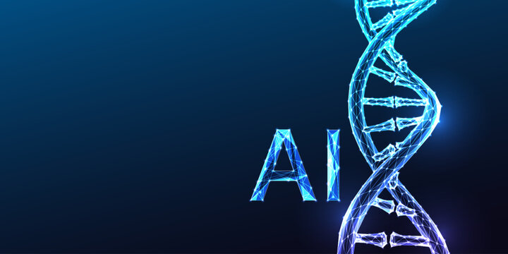 Artificial intelligence and DNA helix, biotech crossover digital science innovation concept vector