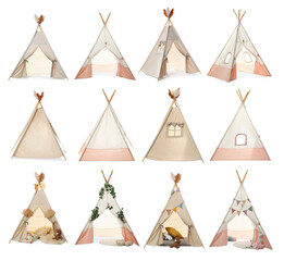 Cute wigwams for children isolated on white, set © New Africa