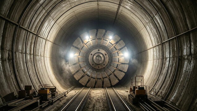 Inside View of Active Tunnel Boring Machine in Underground Construction &mdash; Civil Engineering Infrastructure