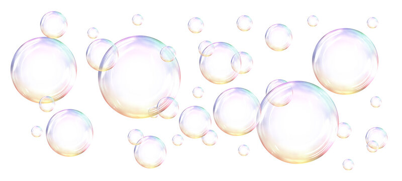 Soap bubbles floating in air against transparent background