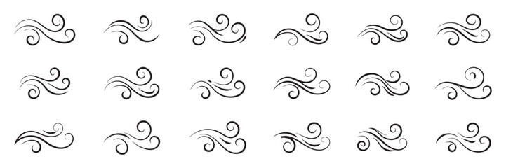 Fototapeta premium Dynamic Set of Wind and Air Flow Movement Icons on Isolated White Background