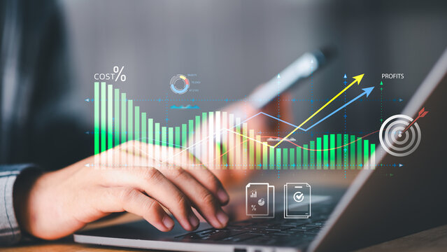 A financial analyst leverages data analytics to drive profit growth through performance tracking, revenue optimization, cost efficiency, forecasting, dashboard insights, and strategic decision making