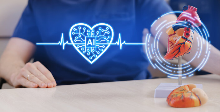 Anatomical heart model with ai cardiology interface hologram for medical technology innovation
