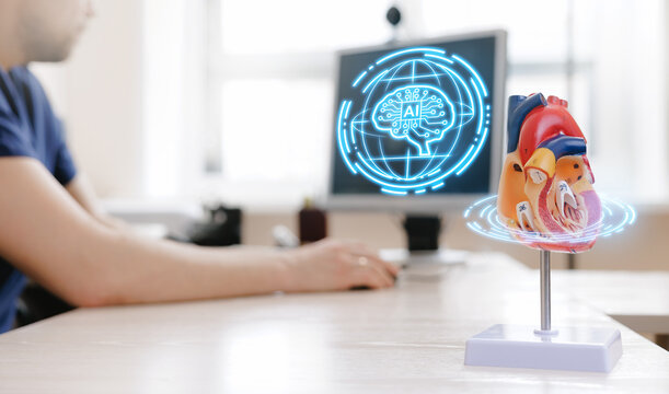 Modern AI technologies in cardiology medicine. Artificial intelligence helps doctors diagnose patients cardiograms.
