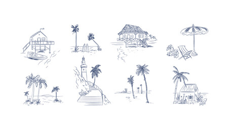Obraz premium Coast Scenes Collection Sketch Set