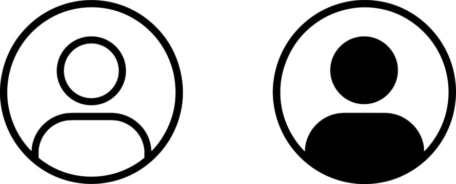 user profile avatar icon in outline and solid styles on transparent background